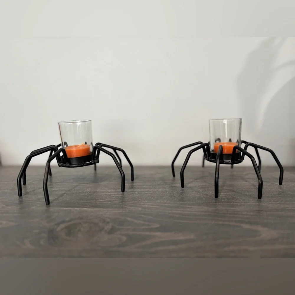 Halloween Black Metal Spider Tealight Candle Holder Set (2) - Picture 2 of 7